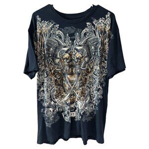 Red Belt Mens XL Graphic Double Sided Tee Shirt Crusader Sword Knight